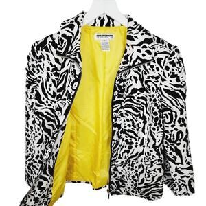 VINTAGE Mishca Animal Print Yellow Lining Ruching Full Zip Blazer Size S
